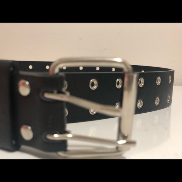 Grommet Black PU Leather Belt - Picture 3 of 4
